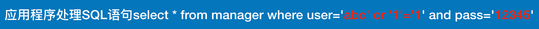 应用程序处理SQL语句select * from manager where user='abc' or '1'='1' and pass='12345'